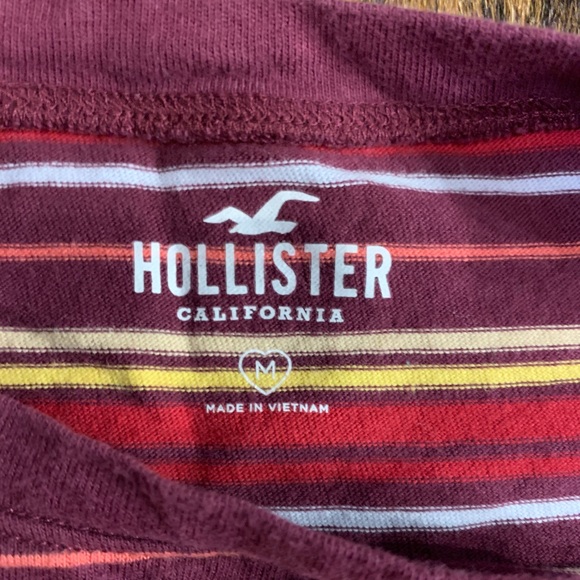 Hollister size Medium striped tie front crop shirt. Maroon, red, yellow, blue - Picture 2 of 6